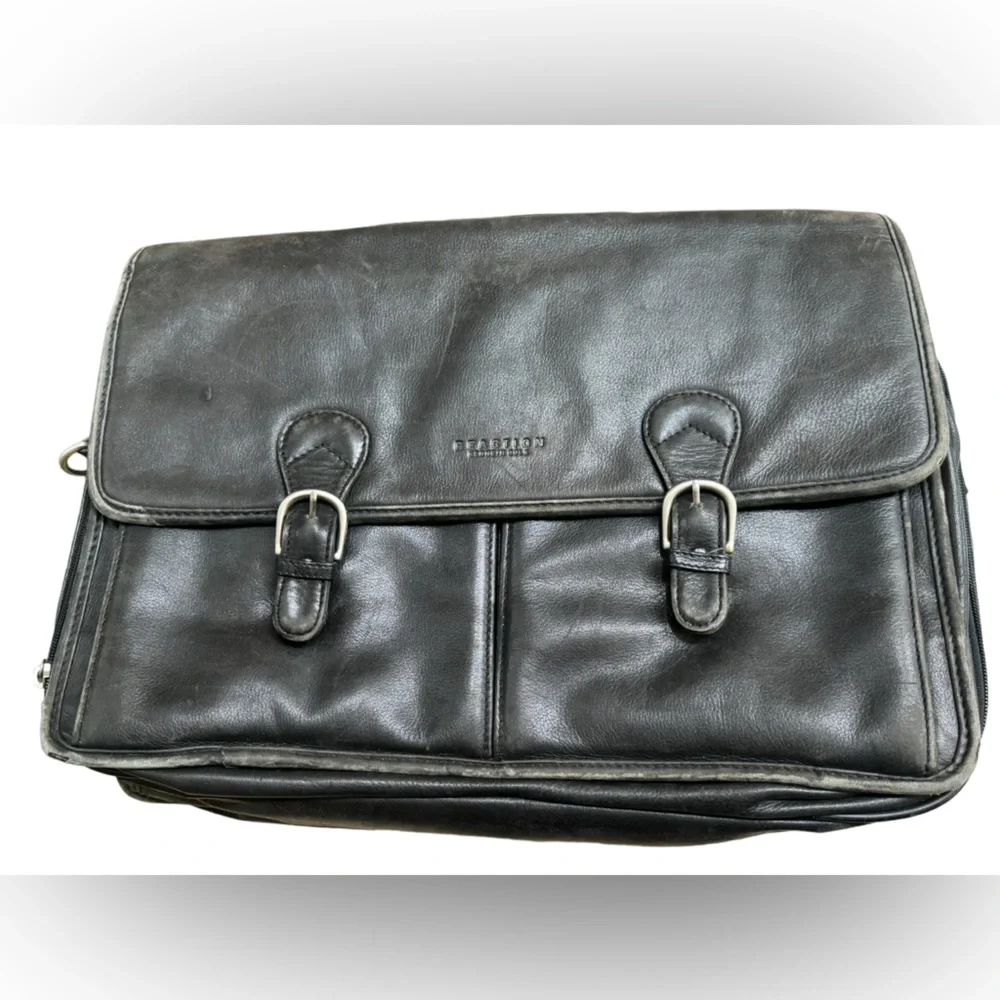 Vintage Black Leather Kenneth Cole Reaction High End Men’s Laptop Briefcase Bag